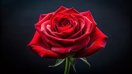 Fototapeta premium Single Red Rose on Black Background - Elegant Floral Photography