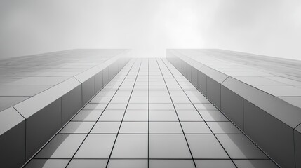 Obraz premium A Low Angle View of a White Tiled Building with a Grey Sky