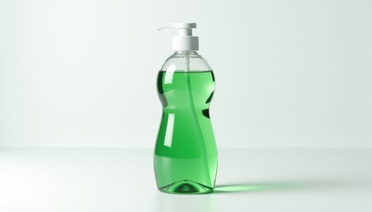 Photorealistic dishwashing liquid bottle mockup with green liquid.