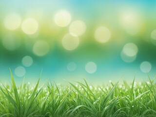 Obraz premium Abstract Blur dream cool bokeh grass in morning sunny day nature clean blue cyan shade background illustration