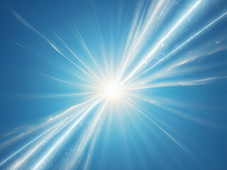 Fototapeta premium Abstract Sunshine lens flare. Light blue heaven shining light glitter white sunburst pattern background