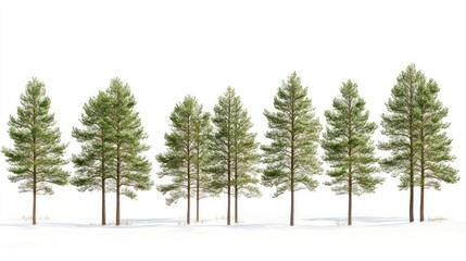 Fototapeta premium Winter pine trees, snowy ground, white background, nature scene, website design
