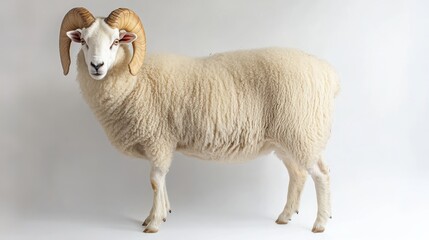 Fototapeta premium Majestic ram, studio shot, white background, wool, agriculture