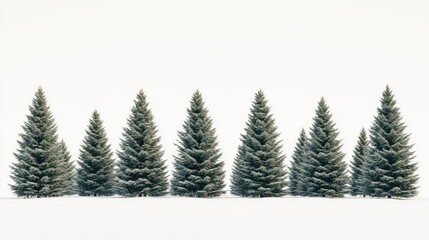 Fototapeta premium Snowy evergreen trees row, winter landscape, postcard, greeting card