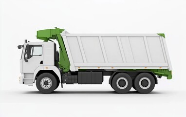 Green and White Side View of Garbage Truck Design