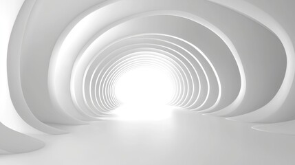 Obraz premium A minimalist white tunnel leading to a bright light, creating an ethereal and otherworldly atmosphere.