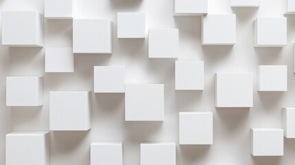 A modern arrangement of white cubes on a light background, creating a visually appealing, geometric pattern.