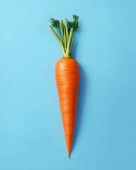 Vertical Photograph of a Single Carrot on Blue Background