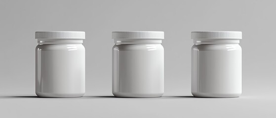 White vitamin and protein can mockup set, sleek minimalist design, highdetail textures, professional presentation, soft shadows, photorealistic render, ultraHD quality