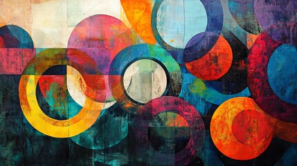 Fototapeta premium Abstract Colorful Circles Overlapping Modern Artistic Painting Texture Background Design Vibrant Hues Bold Geometric Shapes Digital Art Illustration 
