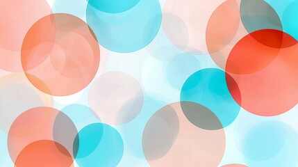 A colorful abstract background featuring overlapping circles in shades of blue, red, and peach, creating a playful and vibrant atmosphere.