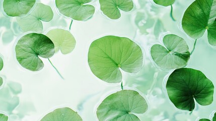  Green Tropical Leaves Floating Against a White Background, Symbolizing Freshness and Natural Beauty