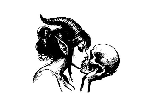 Lilith Demon Queen hand drawn sketch vector