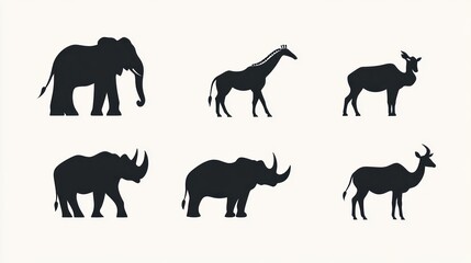Fototapeta premium African wildlife silhouettes; safari animals; educational chart