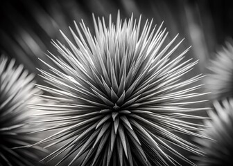 Surreal Black and White Spiky Plant Photography: Long Needle Stem