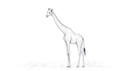 Giraffe sketch, savannah grassland background, wildlife art, educational use