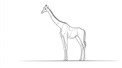 Giraffe line art, African savanna background, wildlife illustration, nature design
