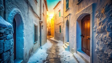 Fototapeta premium Surreal Italian White Alleyway: Dreamlike Architecture and Shadows