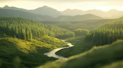 Obraz premium Scenic Mountain Valley With Winding Stream.jpg