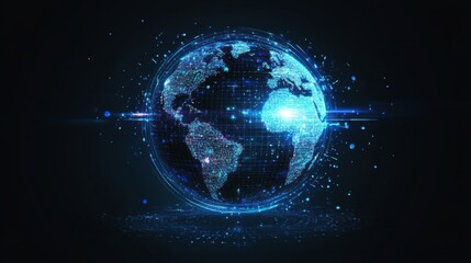 Obraz premium Futuristic Digital Globe with Sparkling Blue Connections Representing Global Technology and Connectivity