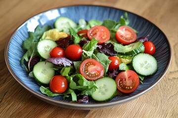 Fresh Green Salad with Cherry Tomatoes and Cucumbers