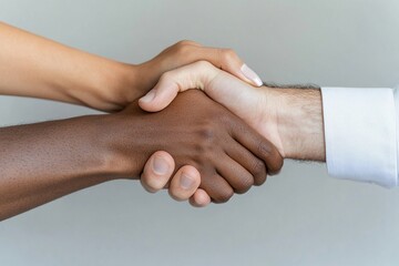 Hands shake to symbolize partnership and collaboration in a diverse and inclusive environment