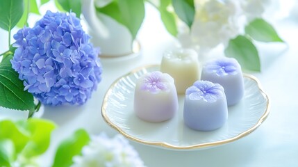 Early Summer Japanese Sweets with Hydrangea Motif, Celebrating the Seasonal Beauty