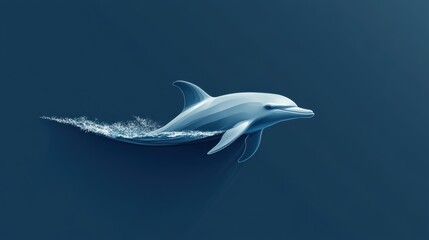 Graceful Dolphin Swimming Through Deep Blue Ocean Water in Minimalist Artistic Style