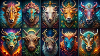 Surreal Zodiac Animal Emblems: Abstract Art Photography Collection