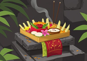 Happy Bali's Day of Silence and Hindu New Year Vector Illustration with Pura Ulun Background, Nyepi Day and Hari Raya Saka Poster Banner