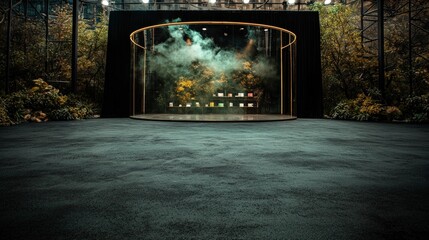 Moody Outdoor Product Display  Dark Asphalt  Neon Lights  Smoke  Plants