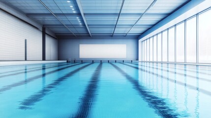 Modern Indoor Swimming Pool with Clear Water and Bright Lighting