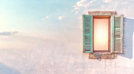 Serene Open Window  Sky  Sunlight  Pastel  Shutter  Wall  Tranquil  Peace  Hope  Calm  Lig