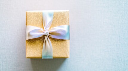 Elegant Gold Gift Box with Satin Ribbon Bow   Holiday Present