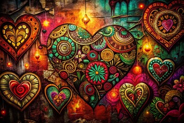 Urban Exploration Valentine's Day Tribal Pattern Doodle Art Background Stock Photo