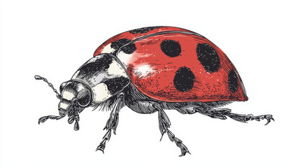 Fototapeta premium Detailed hand-drawn illustration of a ladybug, showcasing its intricate features