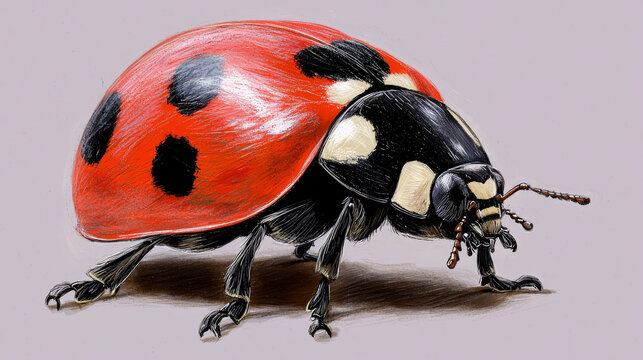 Detailed Colored Pencil Drawing of a Ladybug