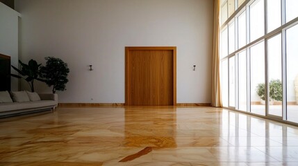 Obraz premium Modern Minimalist Living Room Interior Design Open Plan Natural Light Marble Floor