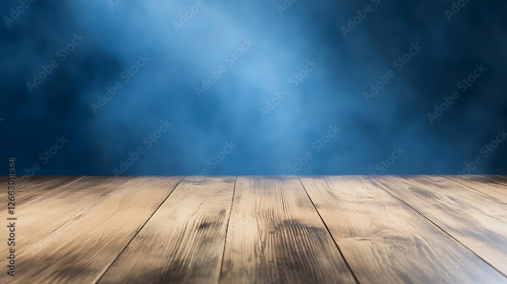 Poster A soft-focus image of a wide wooden table surface, ideal for backgrounds or product displays.