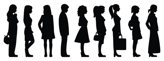 A line of people are standing in a line