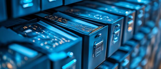 Compliance and governance scenario illustrating advanced document management technologies, with digital tools organizing and securing sensitive data