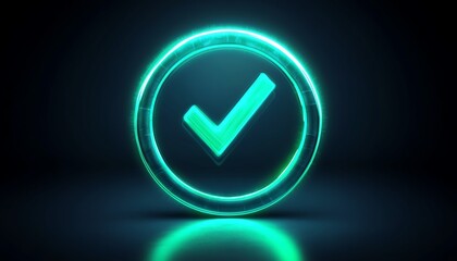 Green check mark in a circular emblem, representing verification, approval, and positive outcomes, modern, fresh design