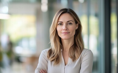 Obraz premium Confident Businesswoman Portrait Professional Woman Executive Attractive Female Leader Successful Entrepreneur Modern Office Background Strong Female 