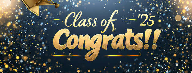 Graduation Announcement 2025: A vibrant digital banner celebrates the graduating class of 2025, showcasing elegant typography and festive accents in a dynamic design.