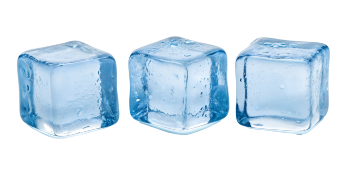 Collection of Blue Transparent Ice Blocks on White Surface, PNG Transparent