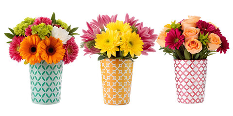 Obraz premium Three Colorful Flowers Under a White Background for Spring Decor, PNG Transparent
