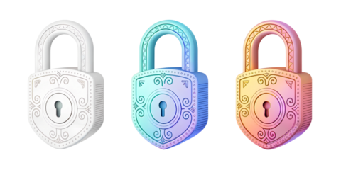 3D Iridescent Lock Icon in Gradient Shades for Technology and Security, PNG Transparent