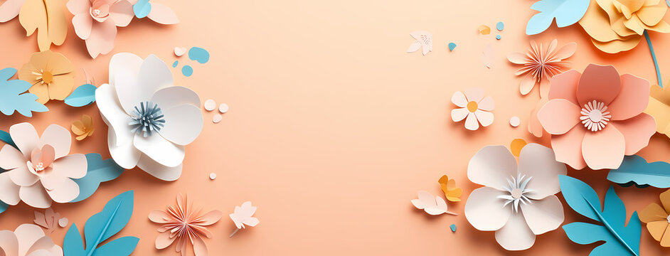Floral Paper Art: A collection of intricate paper flowers in delicate pastel colors create a visually stunning composition. This artful display exudes elegance and charm.