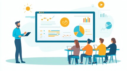 Professional Team Meeting with Data Presentation and Analysis Tools