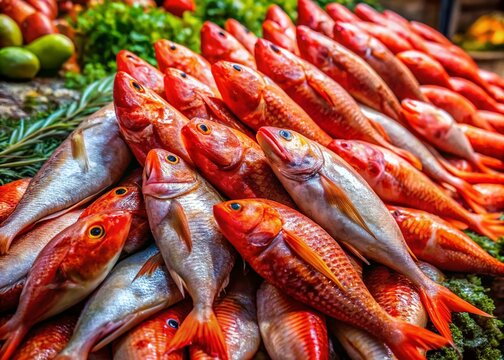 Vibrant Red Mullets (Barbun) at a Bustling Istanbul Fish Market - Vintage Photo